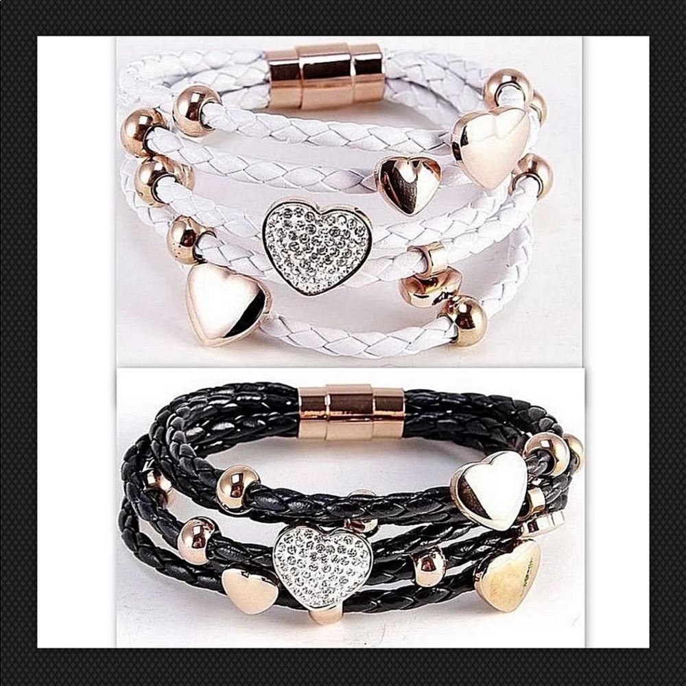 Love CZ Heart Bracelet Rose Gold Braided